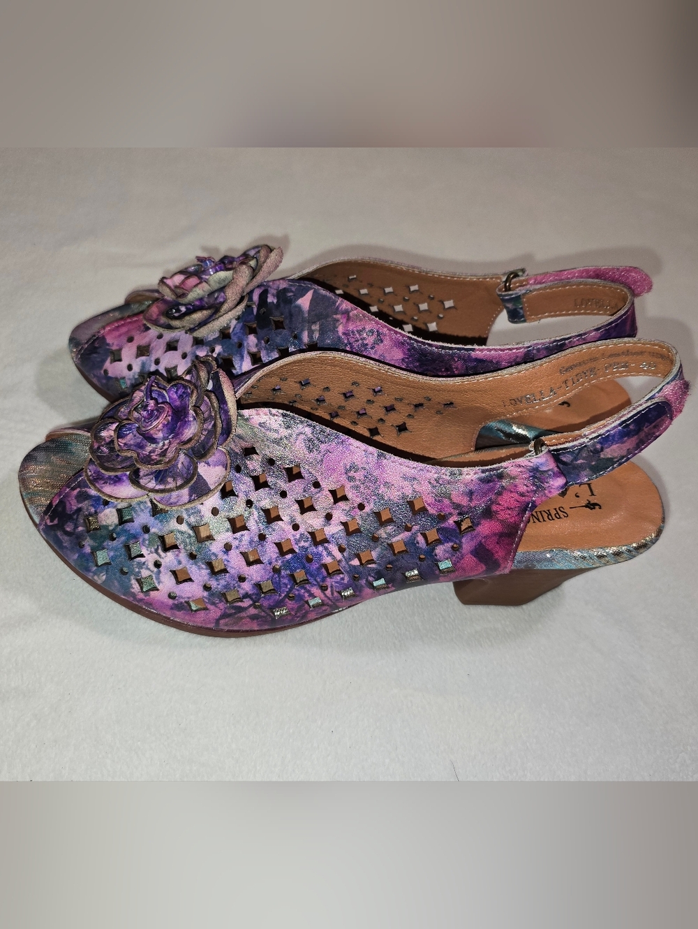 Spring Step L'Artiste Lovella Floral Leather Slingback Heels 40